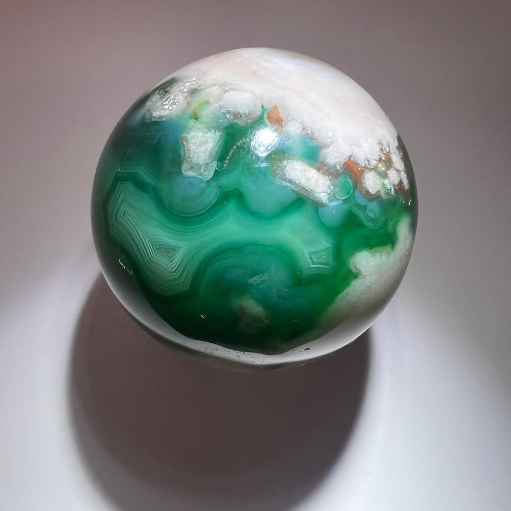 Green Flower Agate Crystal Sphere - Picture 7 of 11